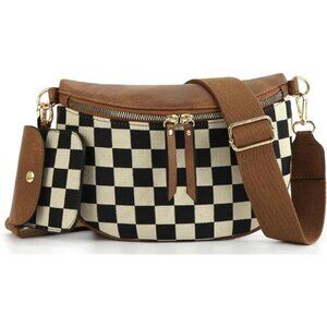 2 Pcs Checkered Crossbody Bags for Women Bum Bag Checkered Cross Body Sling